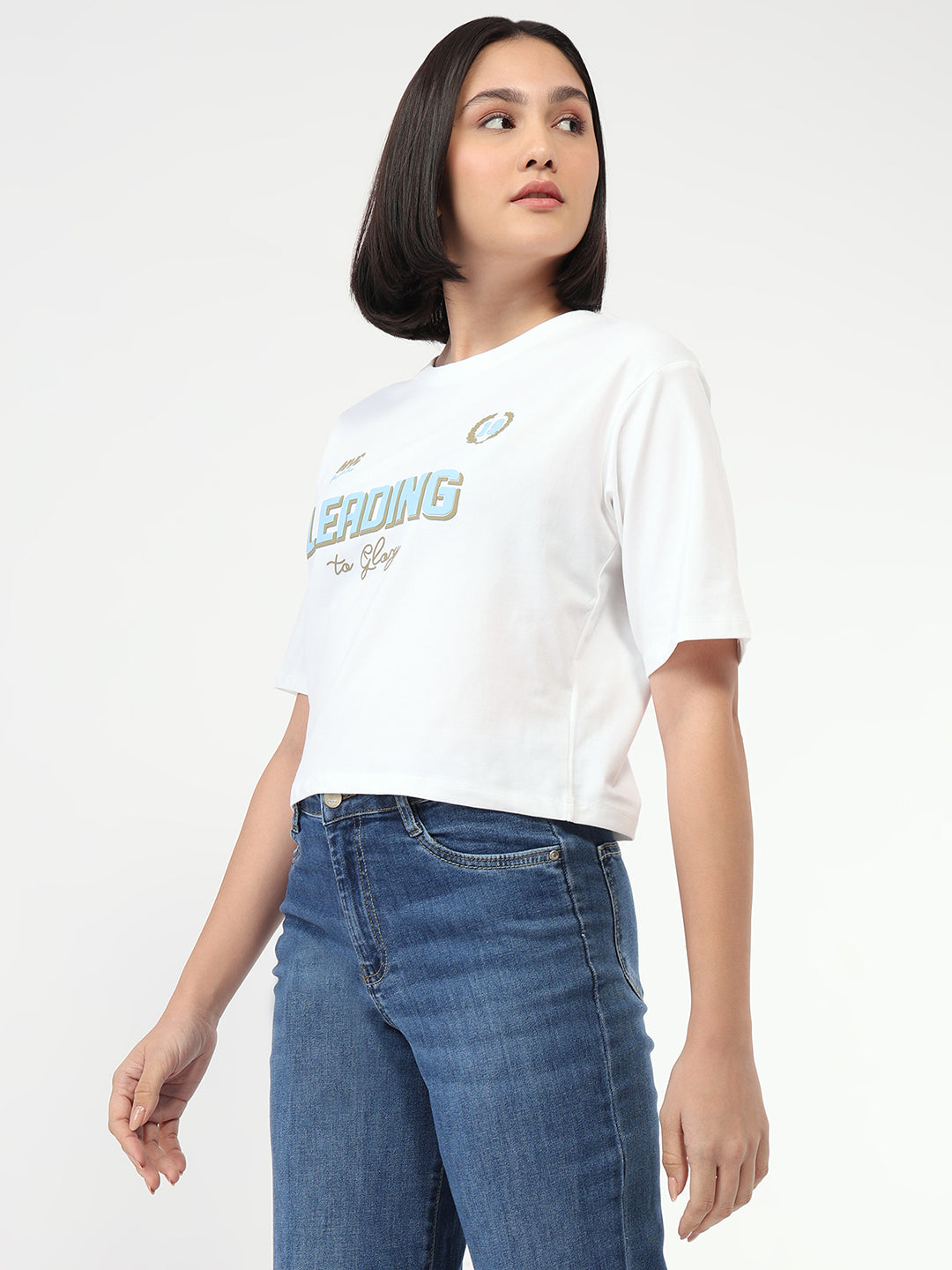 Women White Slim Fit Crop T-Shirt