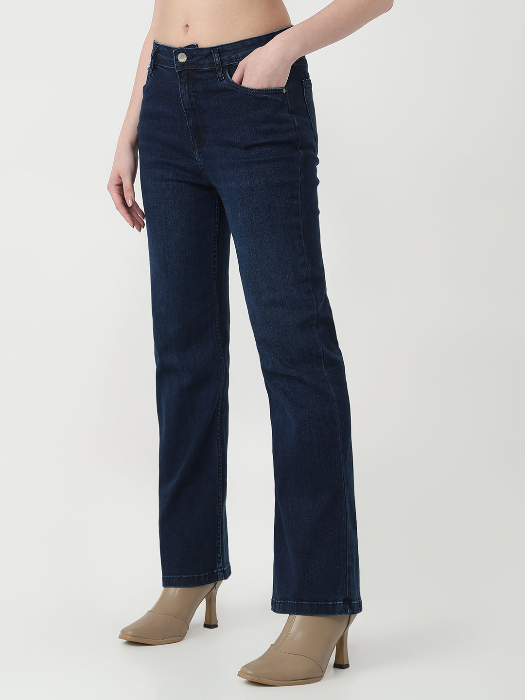 Women Dark Blue High-Rise Flare Jeans