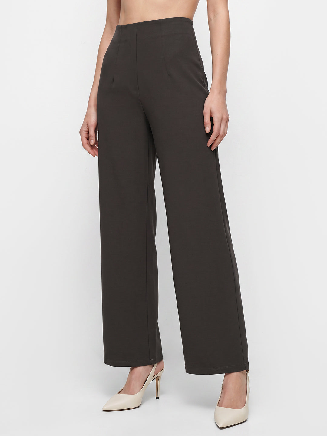 Women Smokey Olive Wide Leg Treggings