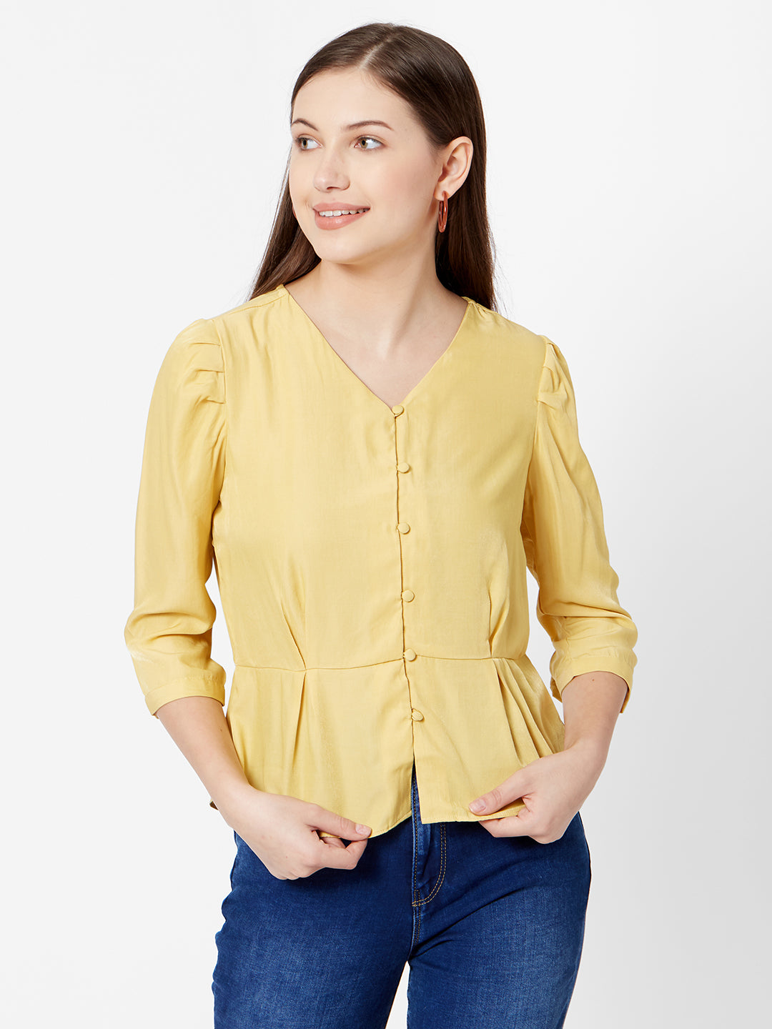 Women Mustard Peplum Top