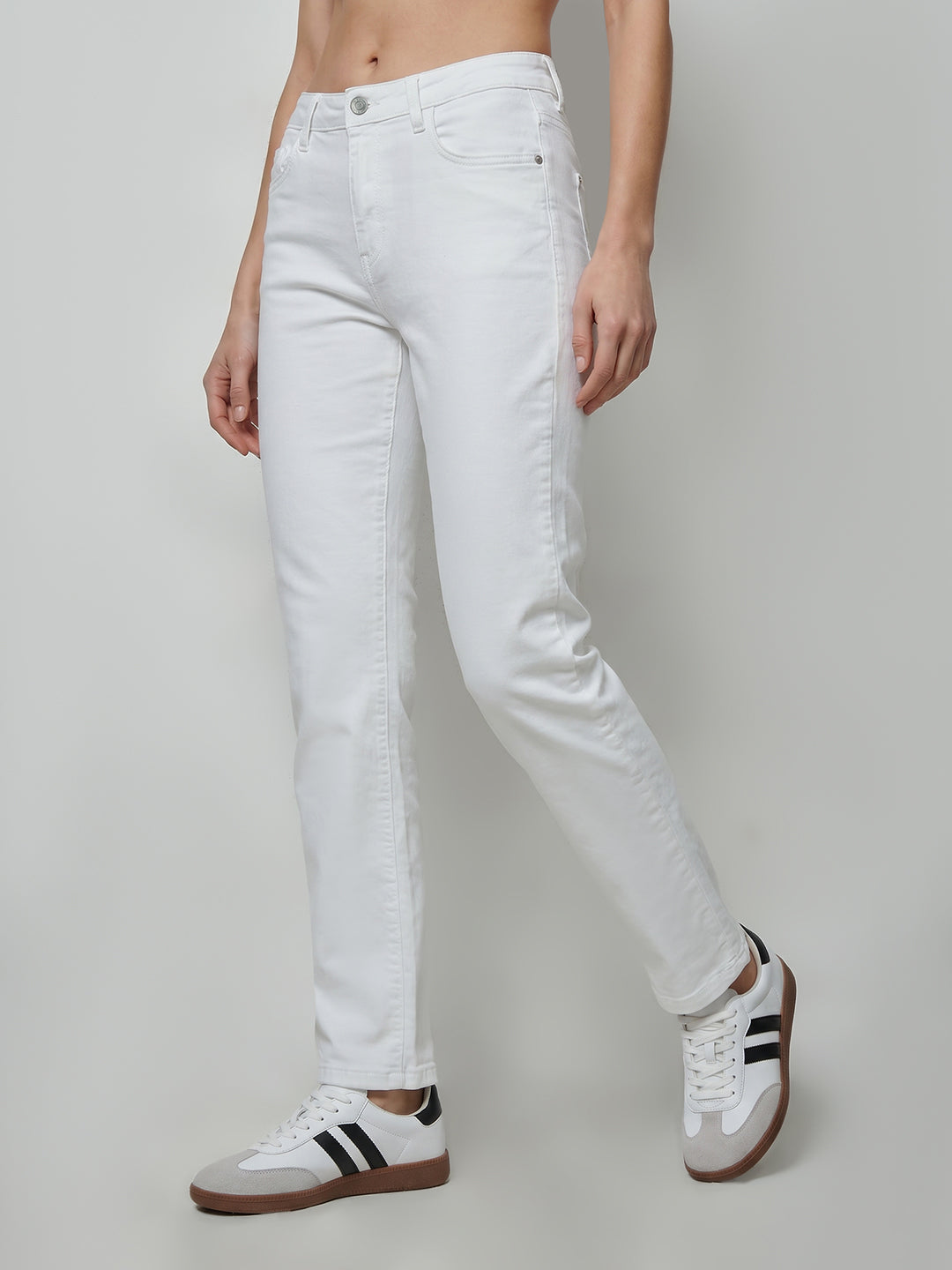 Women White High-Rise Slim Straight Fit Jeans