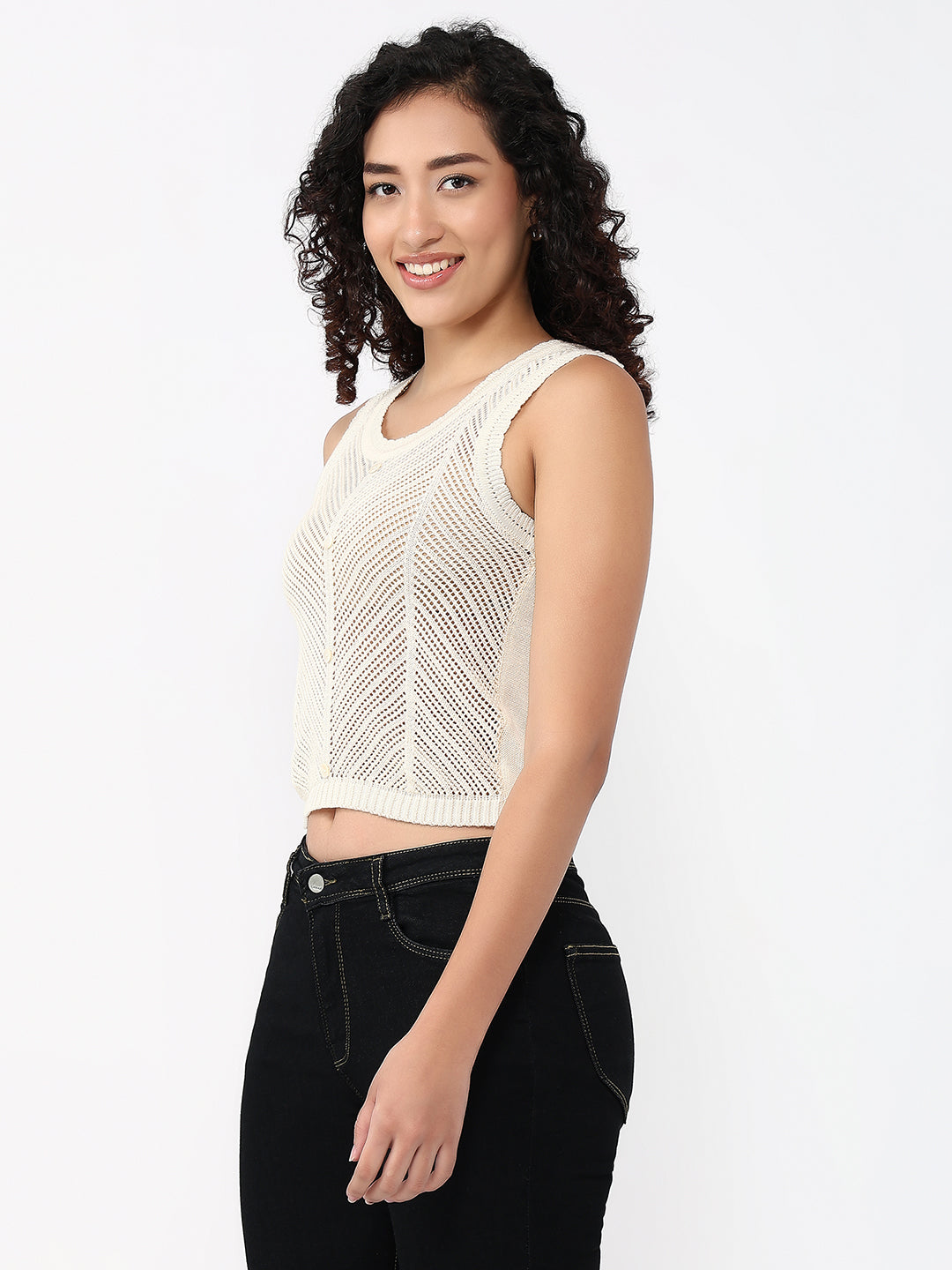 Women Ivory Slim Fit Tank Top
