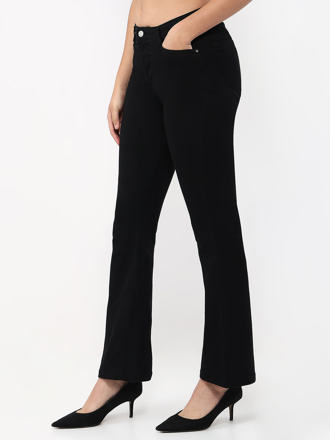 Women Black High-Rise Flare Jeans