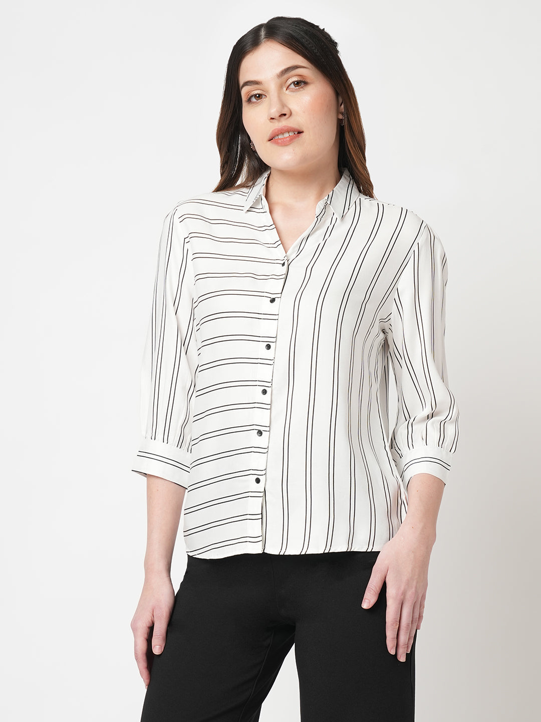 Black and white striped dress shirt womens outlet