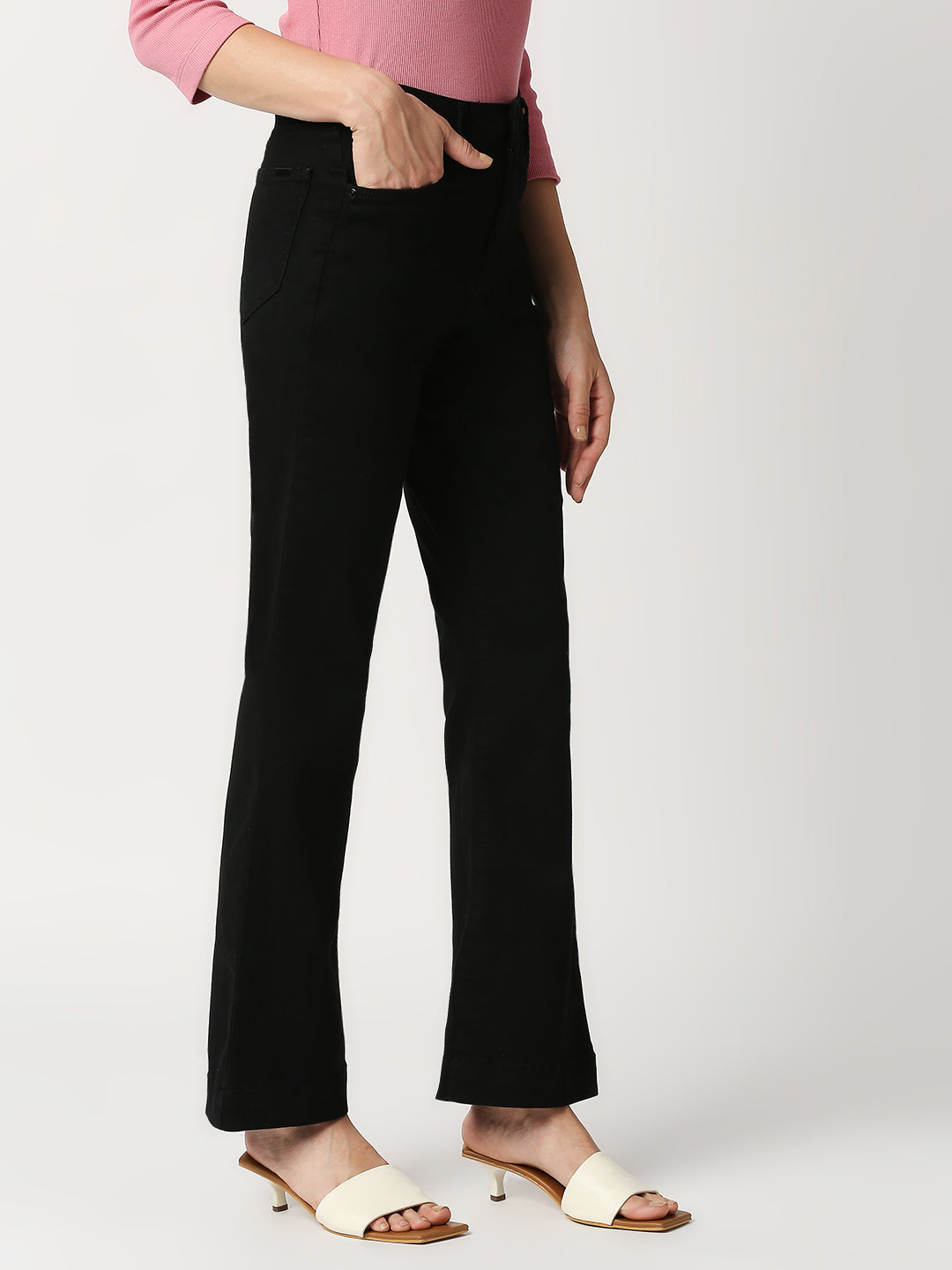 Women Black High-Rise Mini Flare Jeans