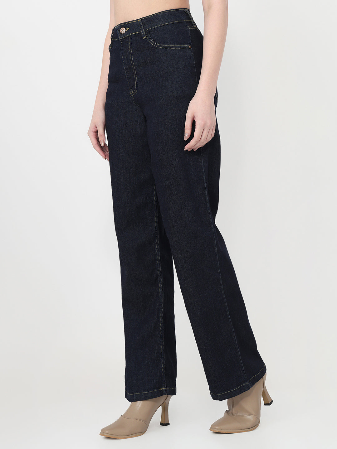 Women Dark Blue Wide Leg Jeans