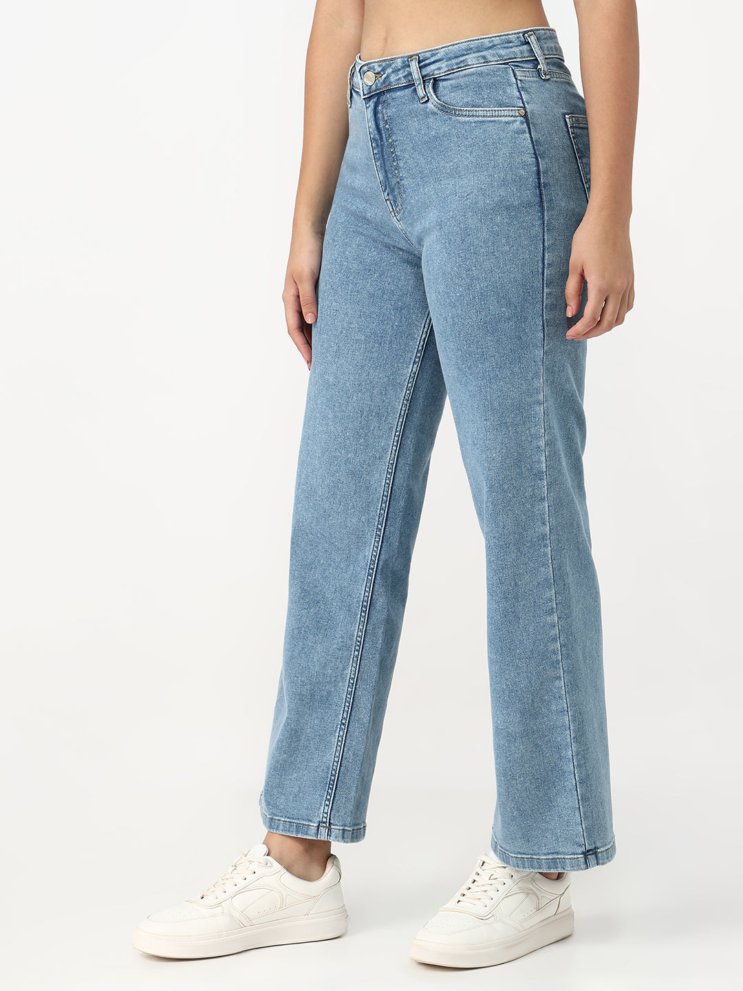 Women Medium Blue High-Rise Straight Fit Jeans