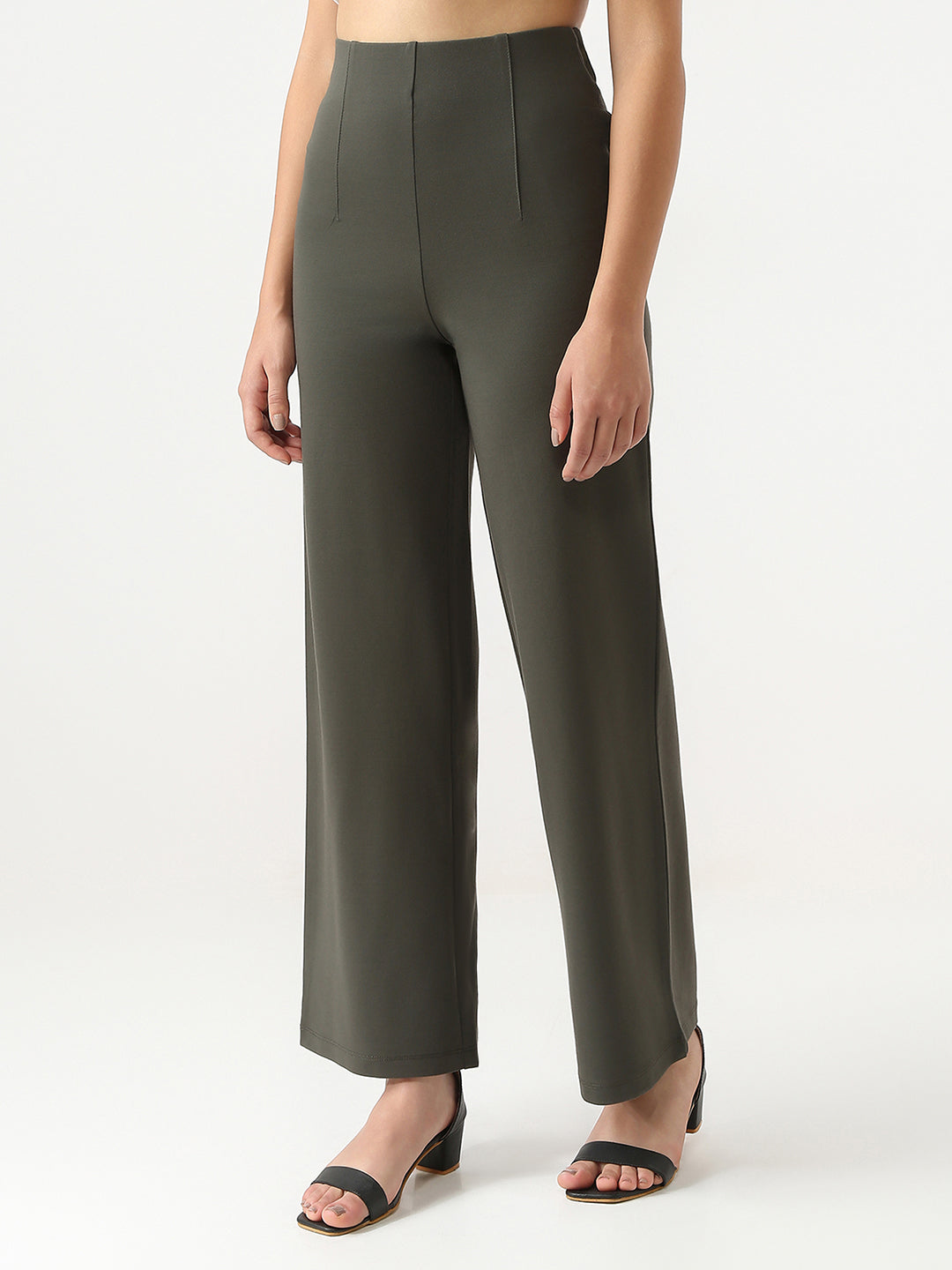 Women Smokey Olive Wide Leg Treggings