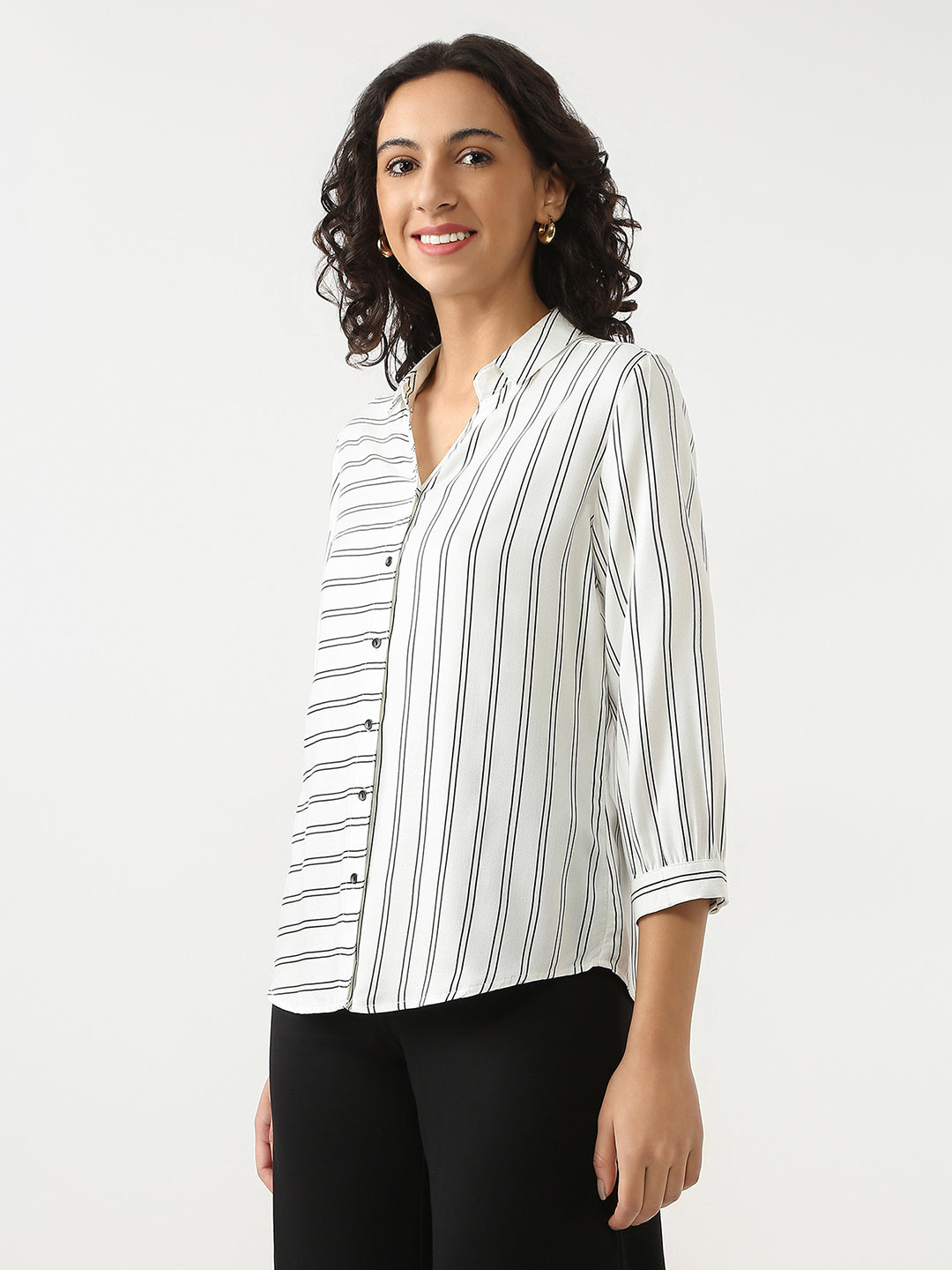 Women White/Black Stripe Shirt