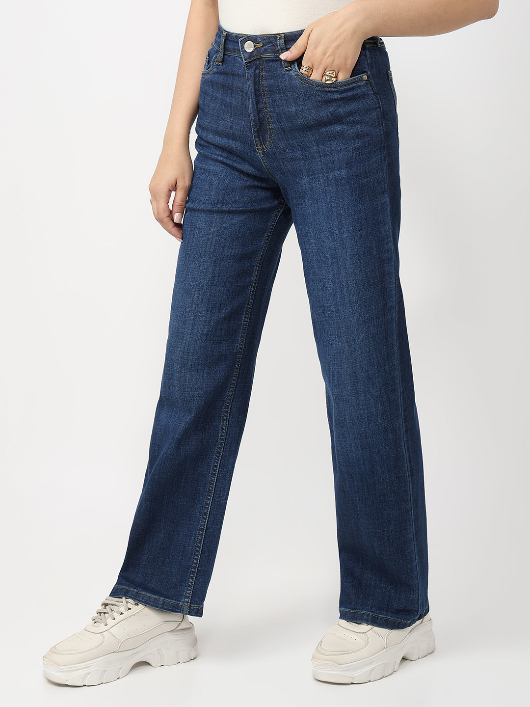 Women Blue High-Rise Straight Fit Jeans