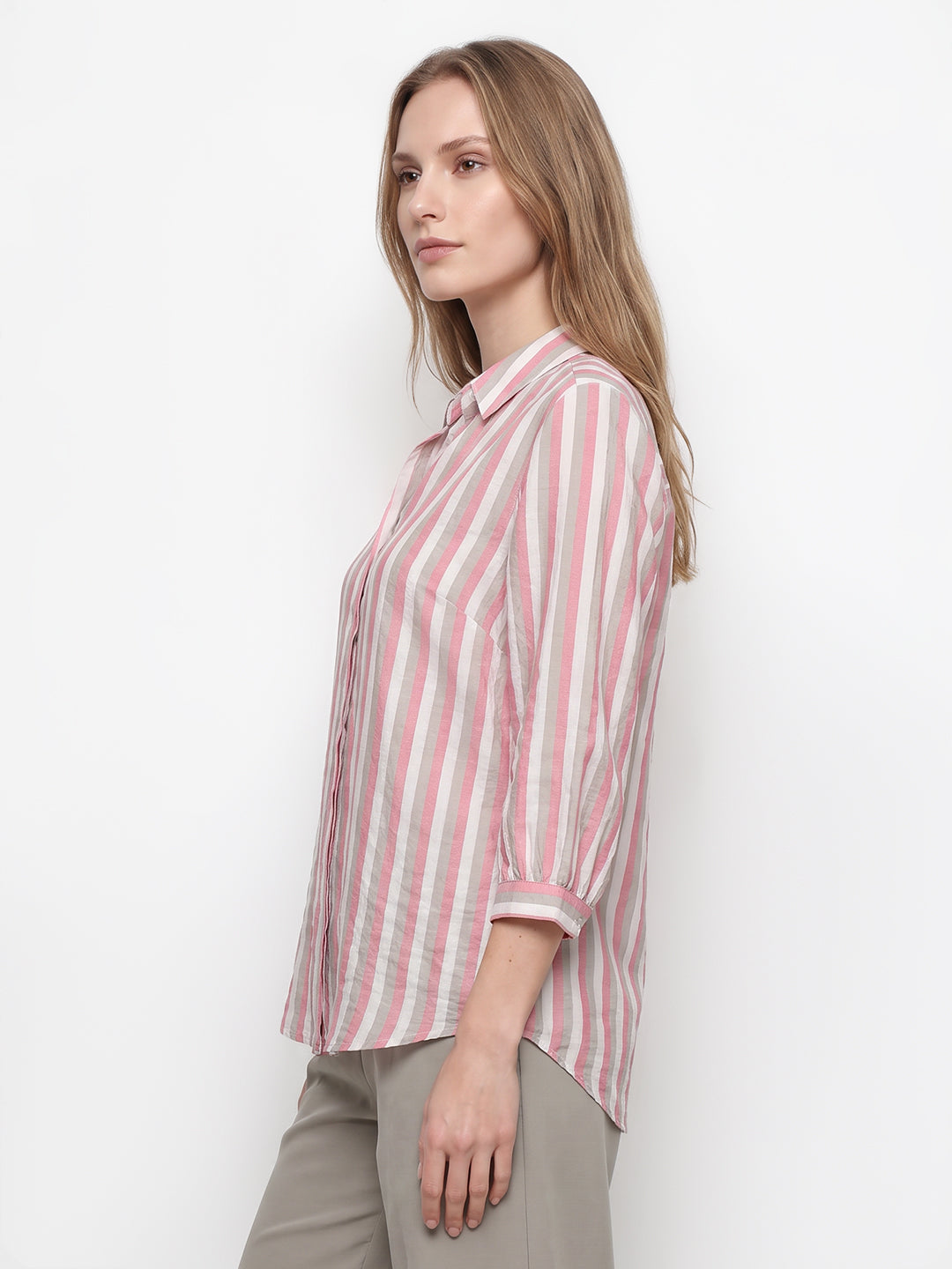 Women Pink/Cement Stripe Shirt