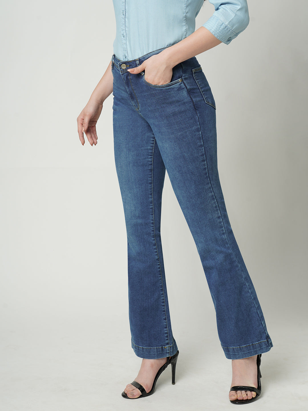 Women Blue High-Rise Flare Jeans