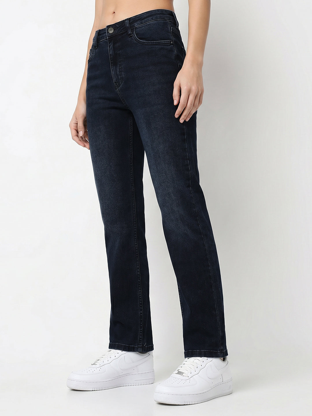 Women Dark Blue High-Rise Slim Straight Fit Jeans