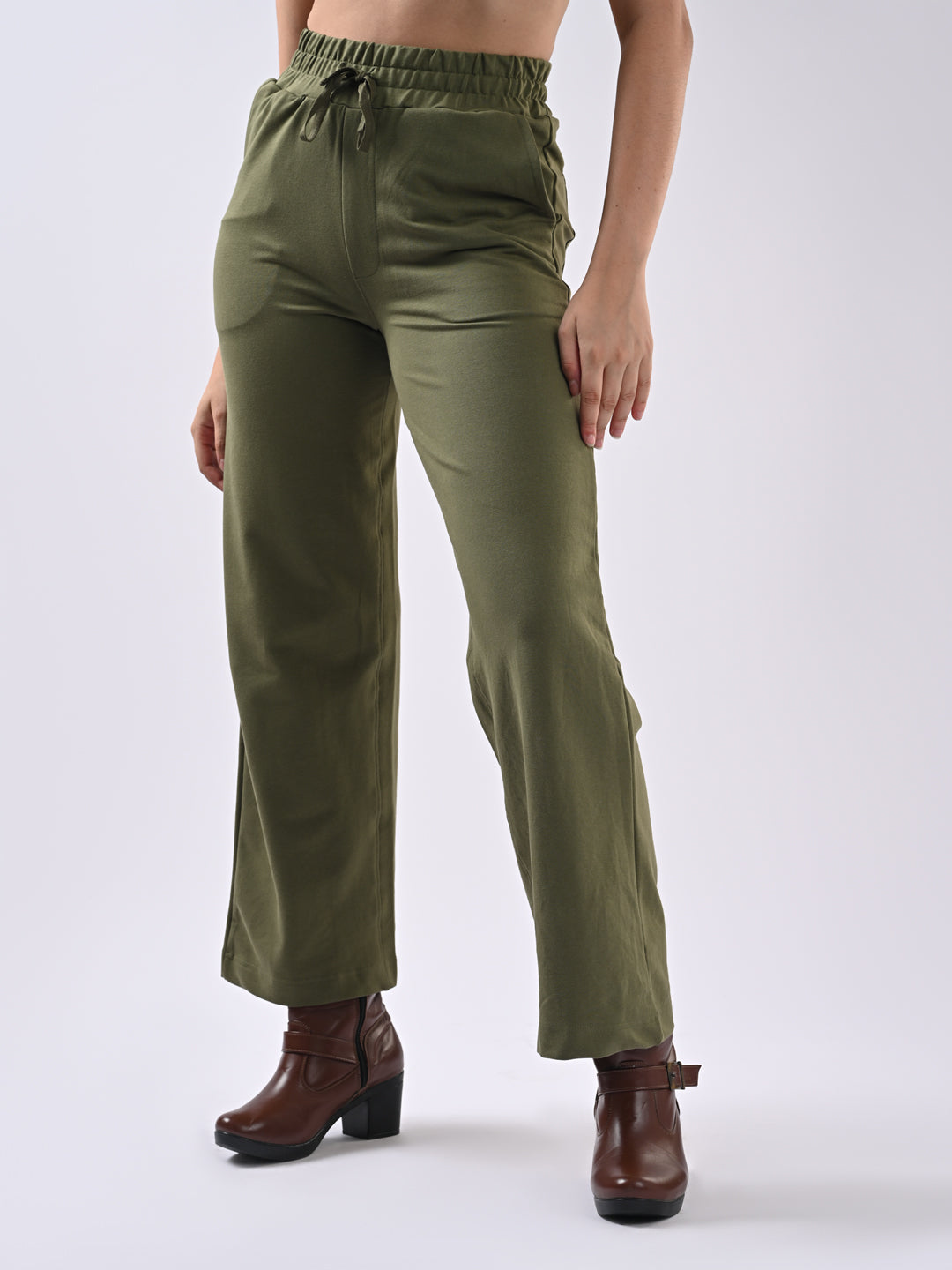 Women Olive Pink Loose Straight Jeans