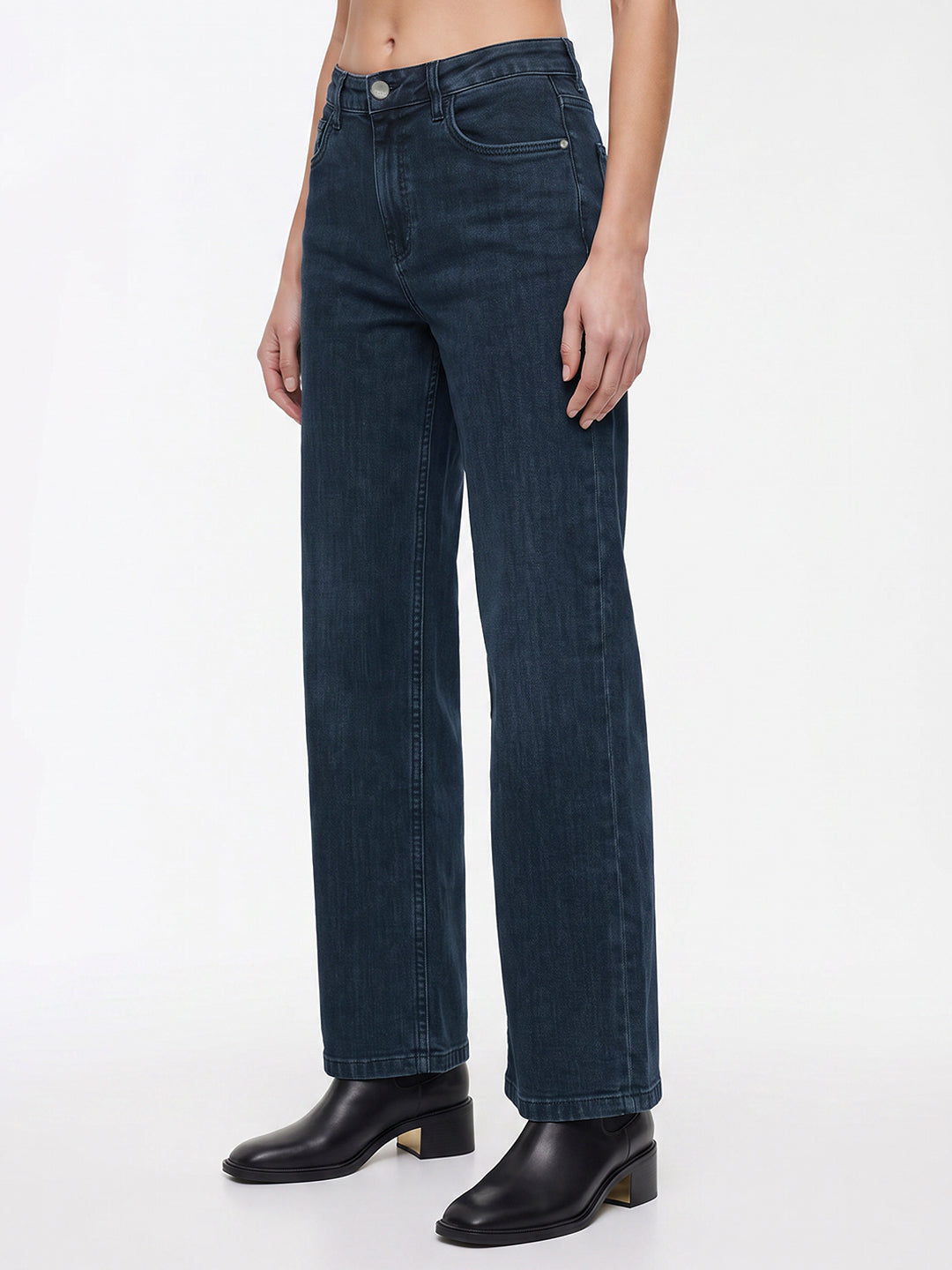 Women Slate Blue High-Rise Straight Fit Jeans