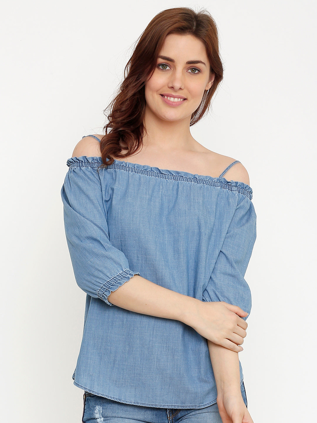 Women Blue Off Shoulder Top