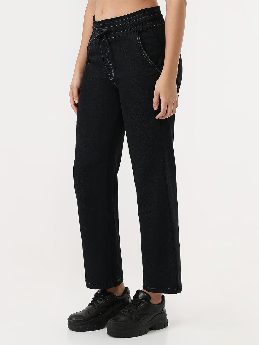 Women Black High-Rise Joggers