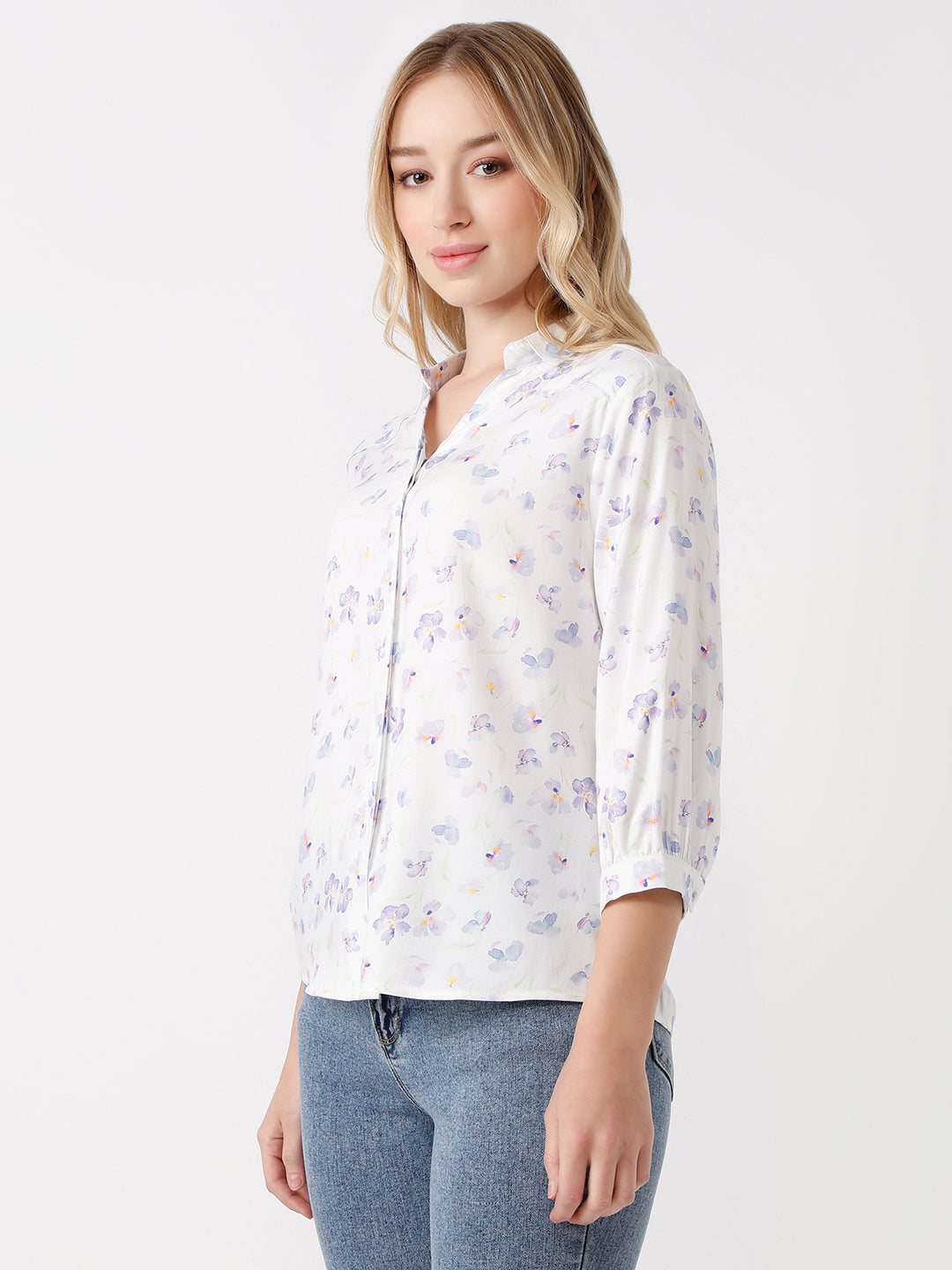 Women Blue Floral Print Shirt
