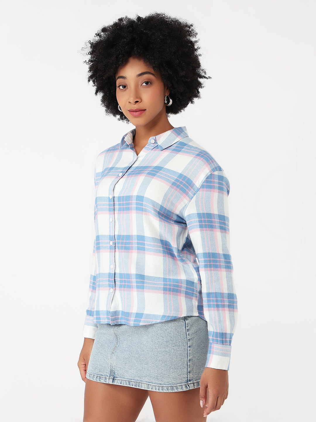 Women Blue/White Slim Fit Oversized Shirt