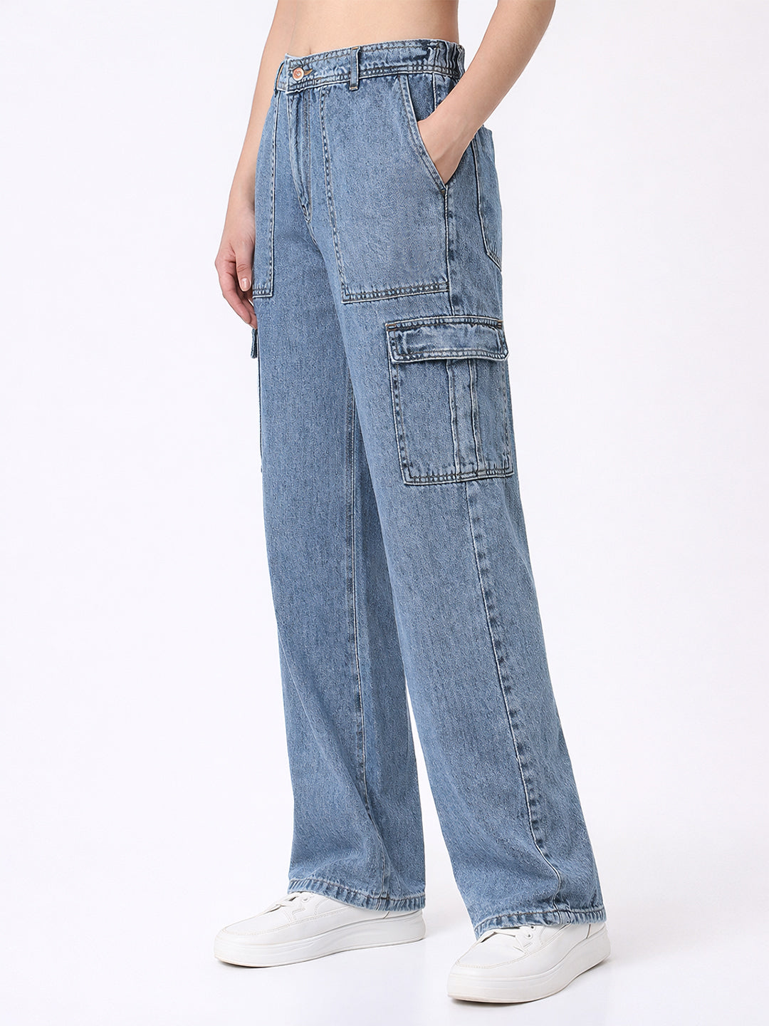Women Blue Mid-Rise Cargo