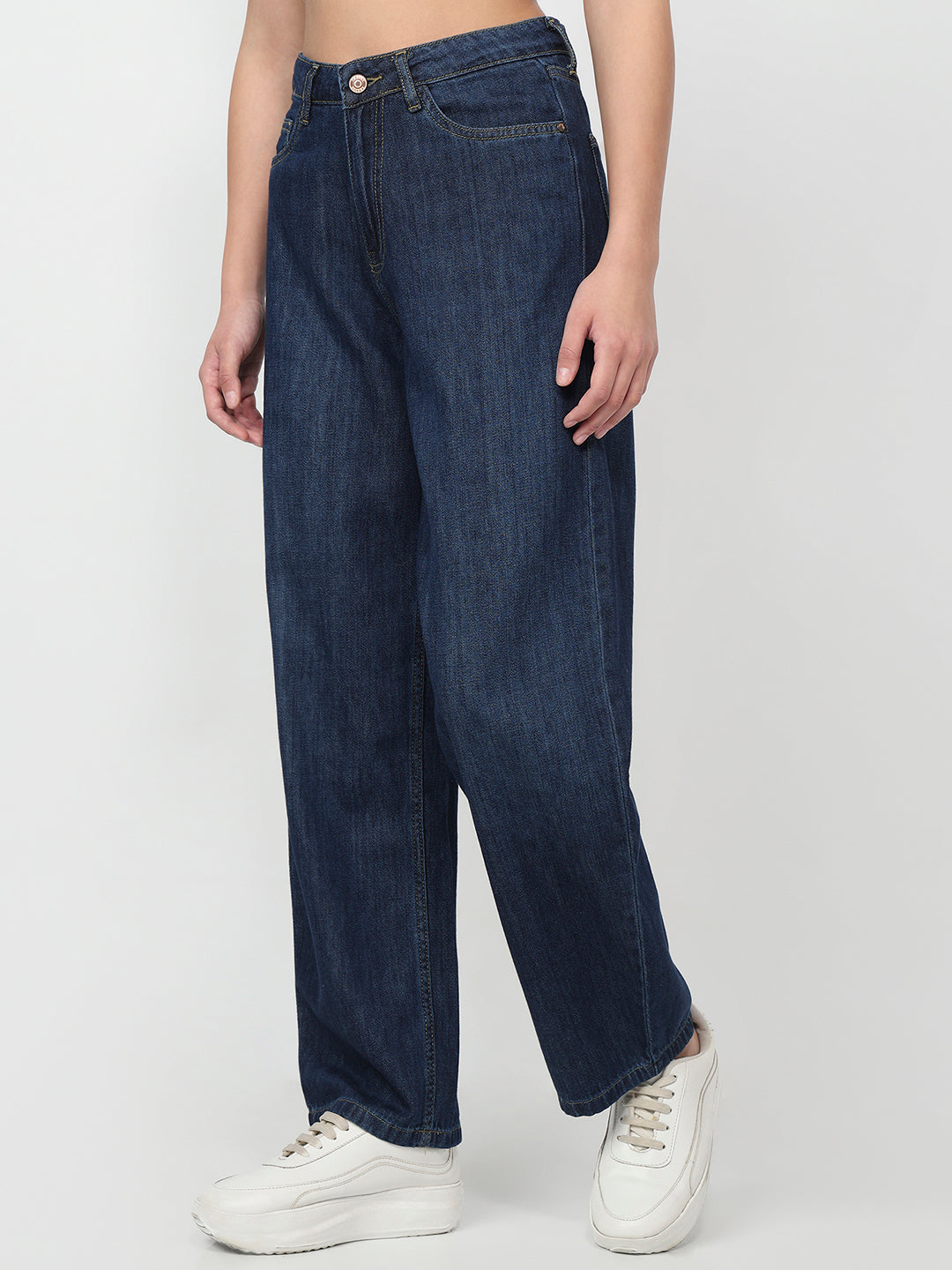 Women Blue High-Rise Barrel Jeans