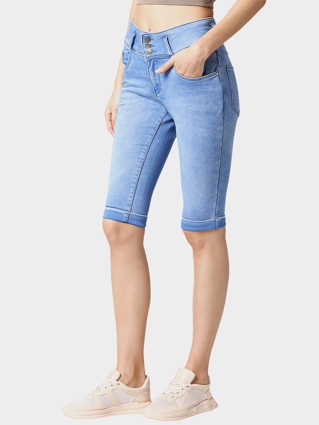 Women Blue High-Rise Pedal Pusher