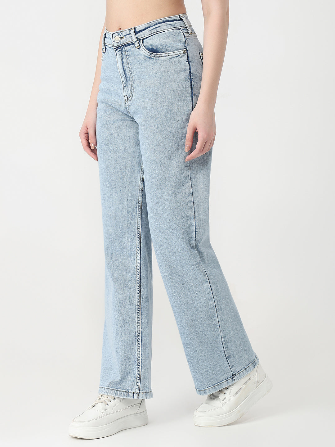 Women Light Blue High-Rise Wide Leg Jeans