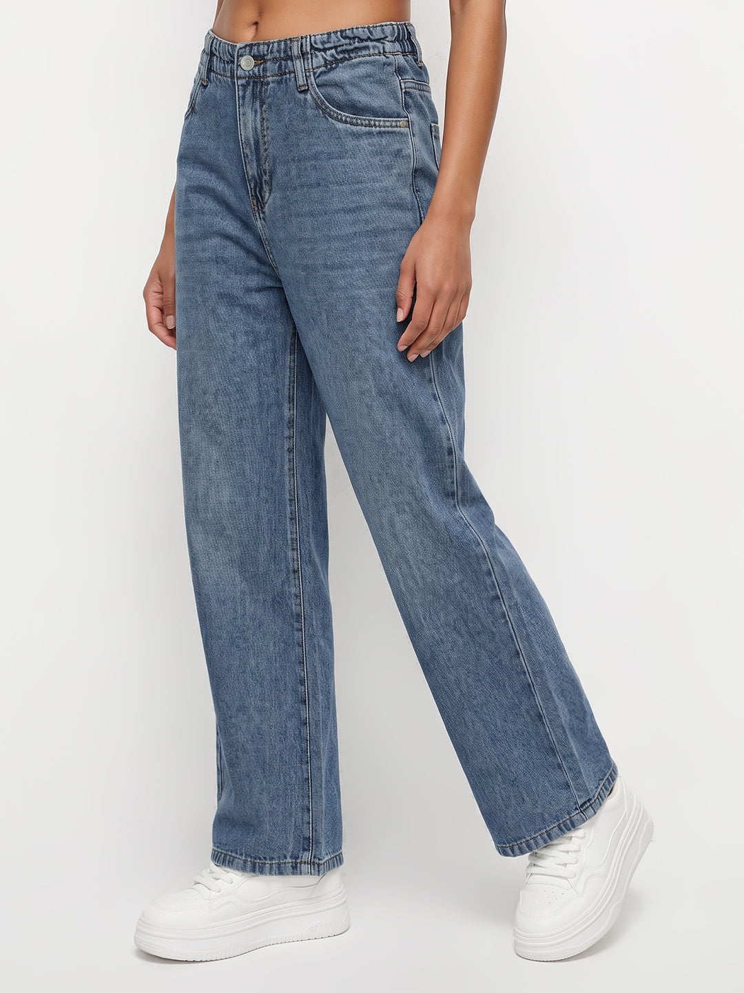 Blue High-Rise Crop Wide Leg Jeans