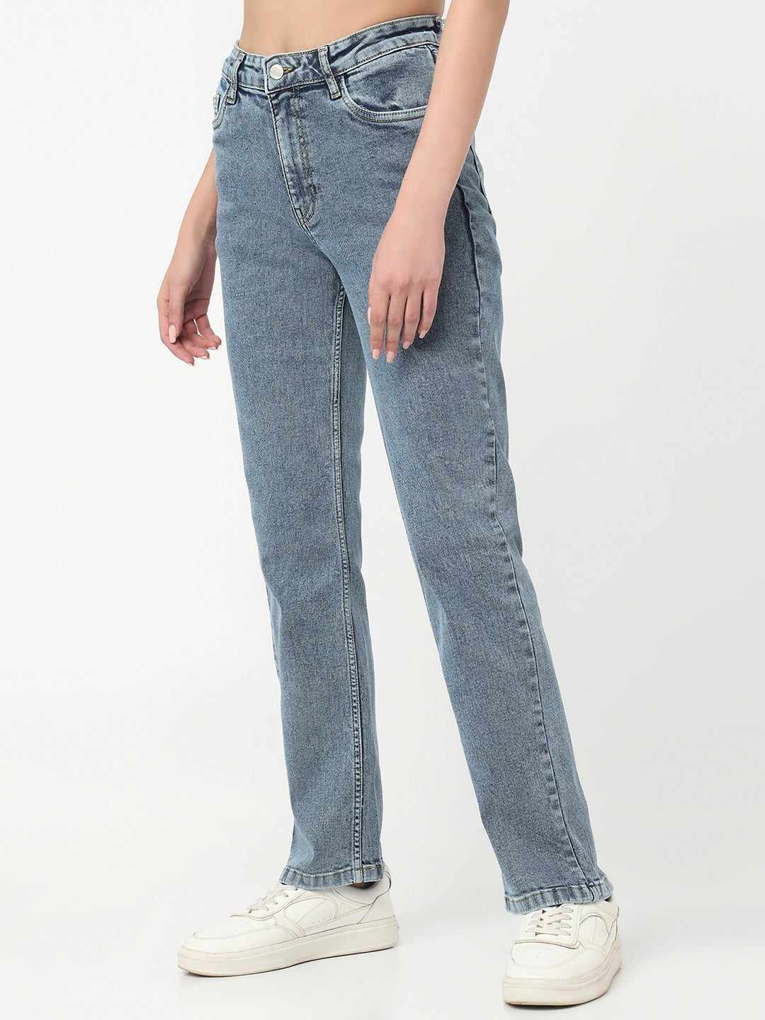 Women Blue High-Rise Slim Straight Fit Jeans