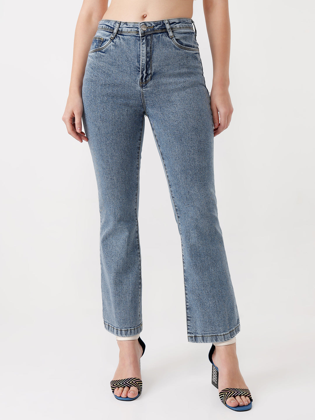 Women Light Blue High-Rise Flare Jeans