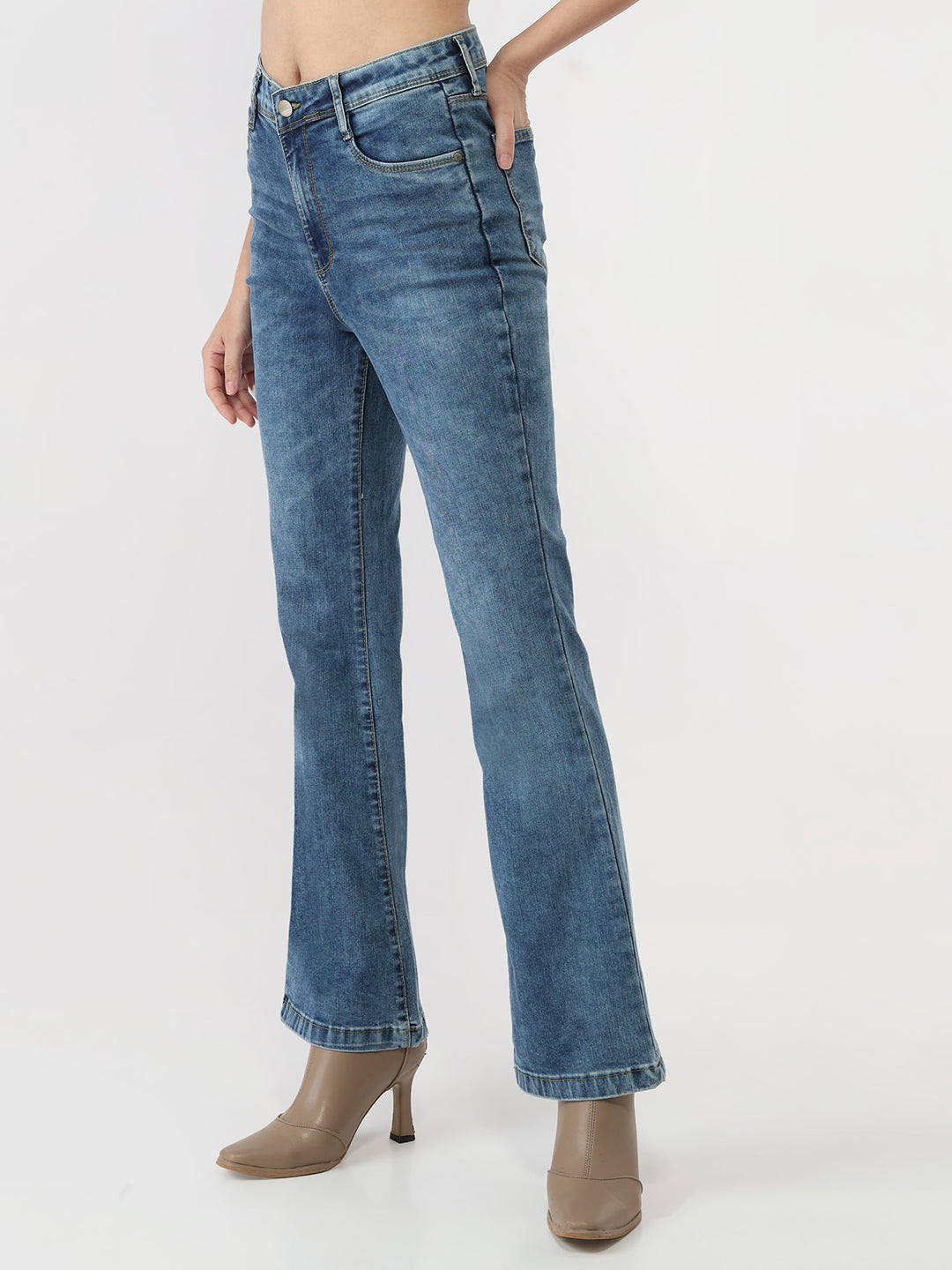 Women Blue High-Rise Mini Flare Jeans
