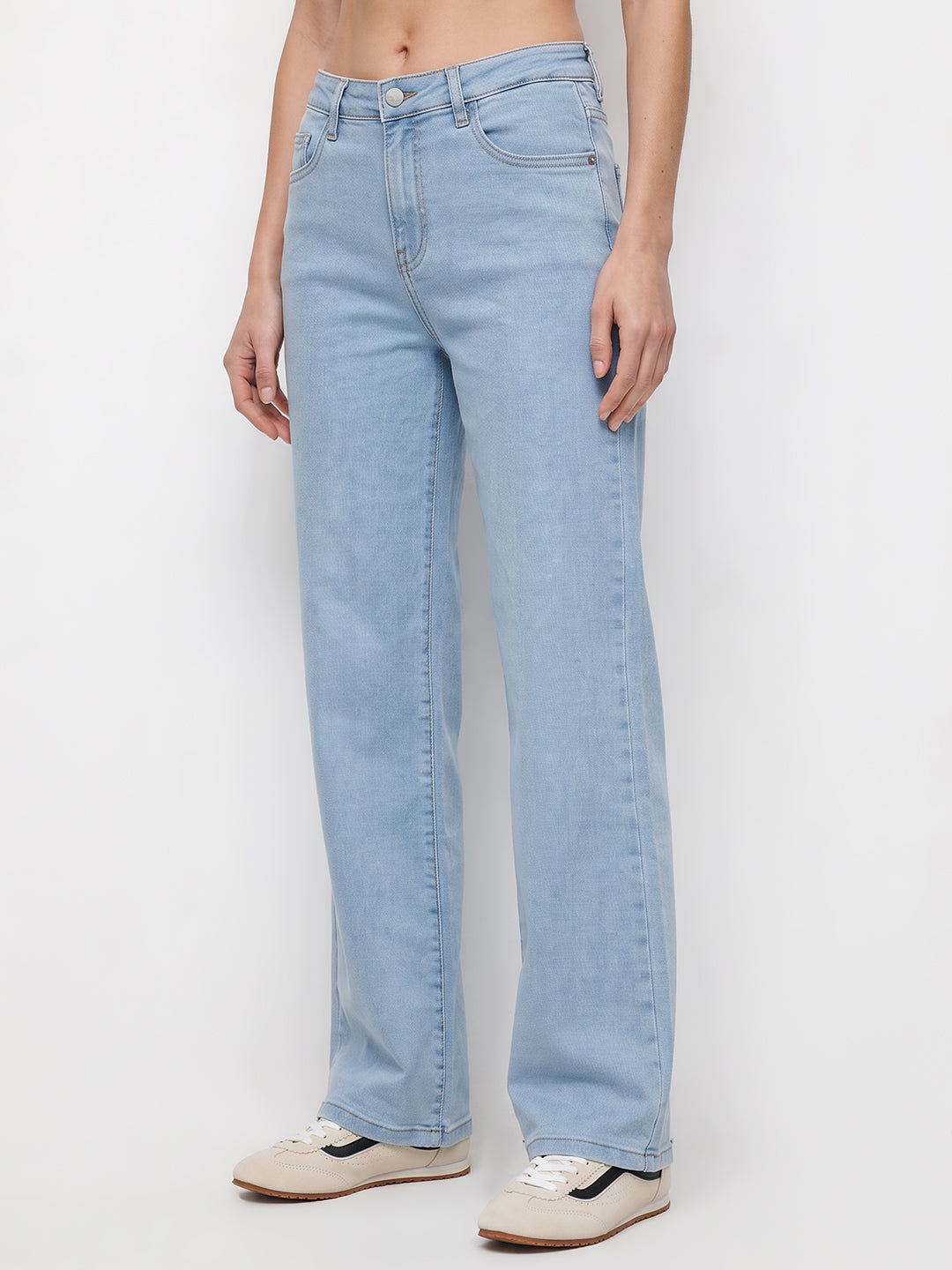 Women Light Blue Mid-Rise Straight Fit Jeans