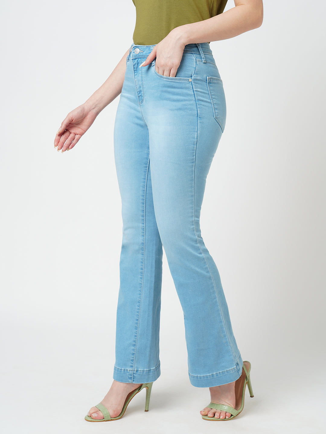 Women Light Blue High-Rise Mini Flare Jeans