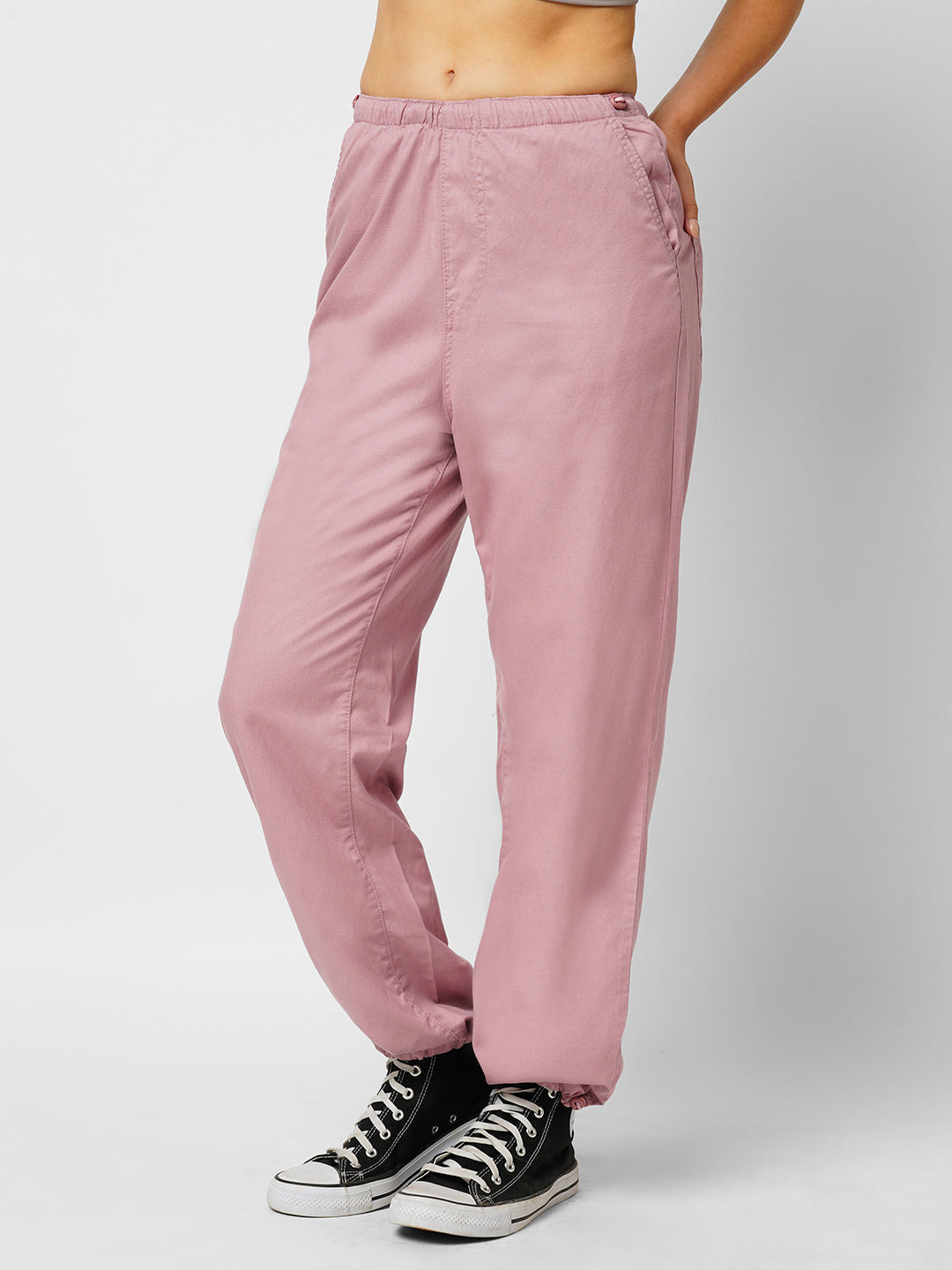 Women Dusty Pink High-Rise Parachute Fit Pant