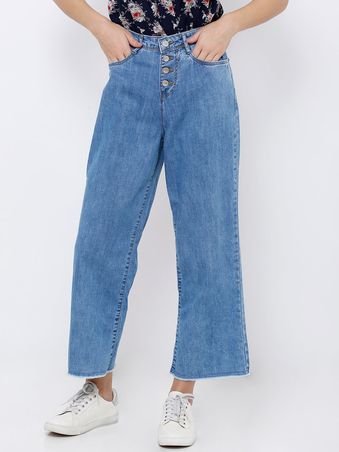 Women Blue High-Rise Wide Leg Jeans
