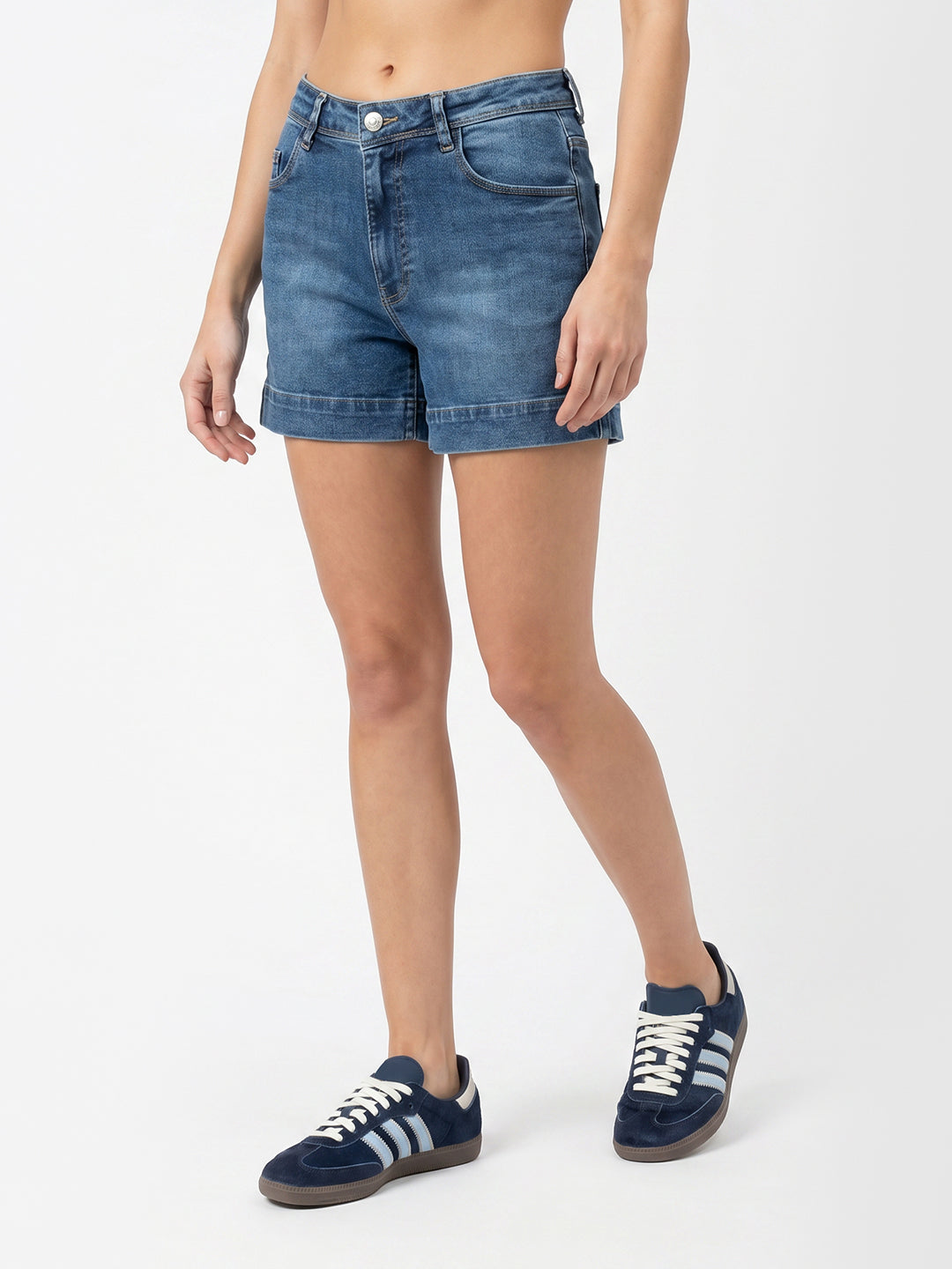 Women Blue High-Rise Shorts
