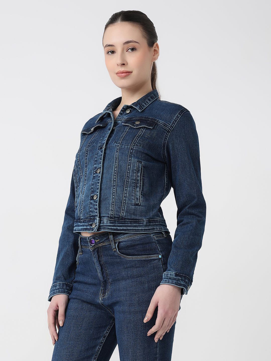 Women Dark Blue Slim Fit Jacket