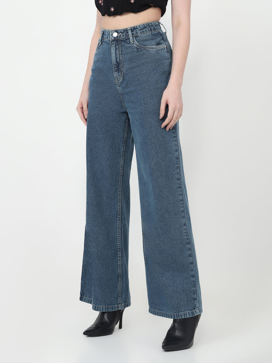 Women Blue High-Rise Super Wide Leg Jeans