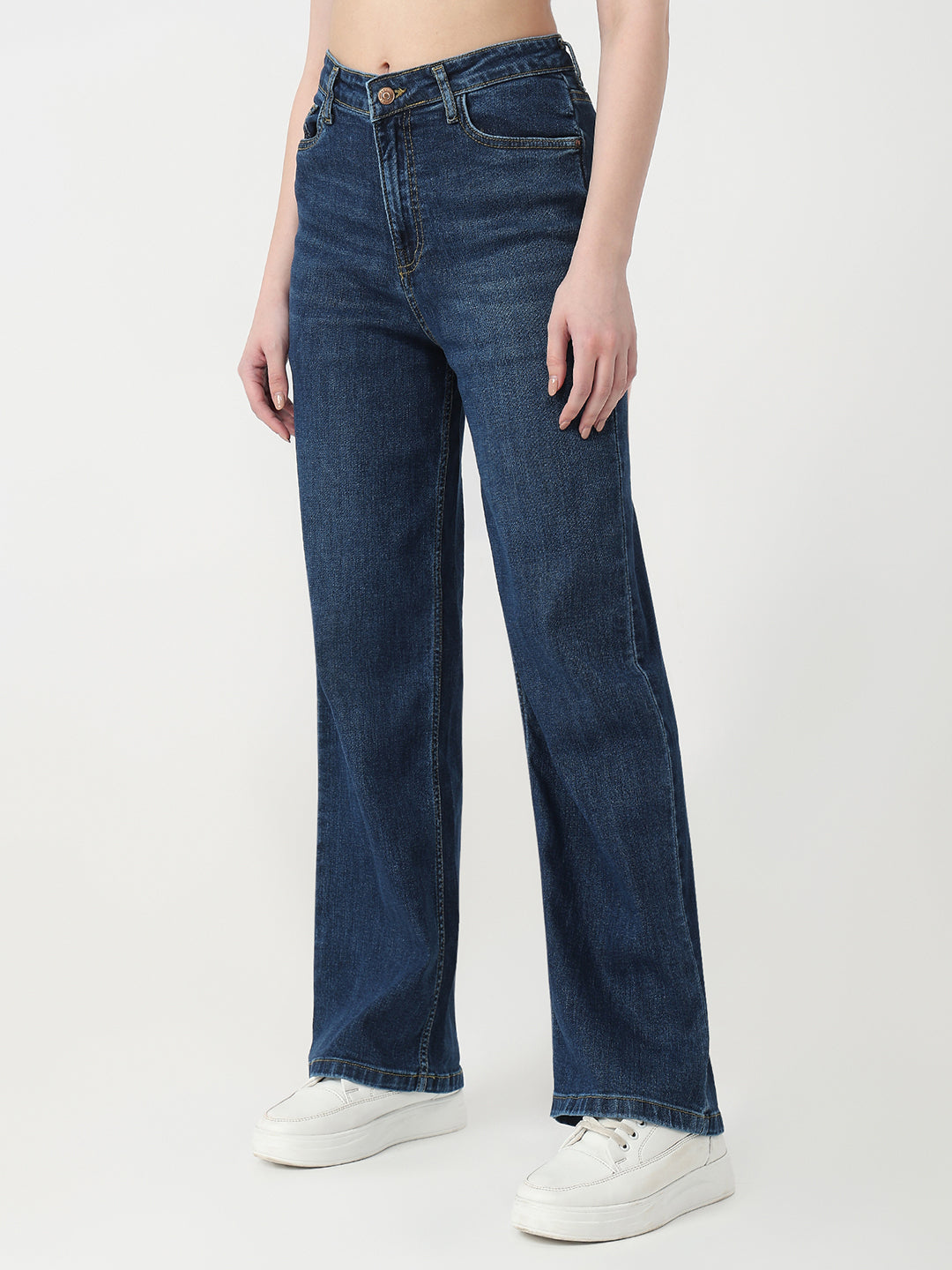 Women Dark Blue High-Rise Straight Jeans
