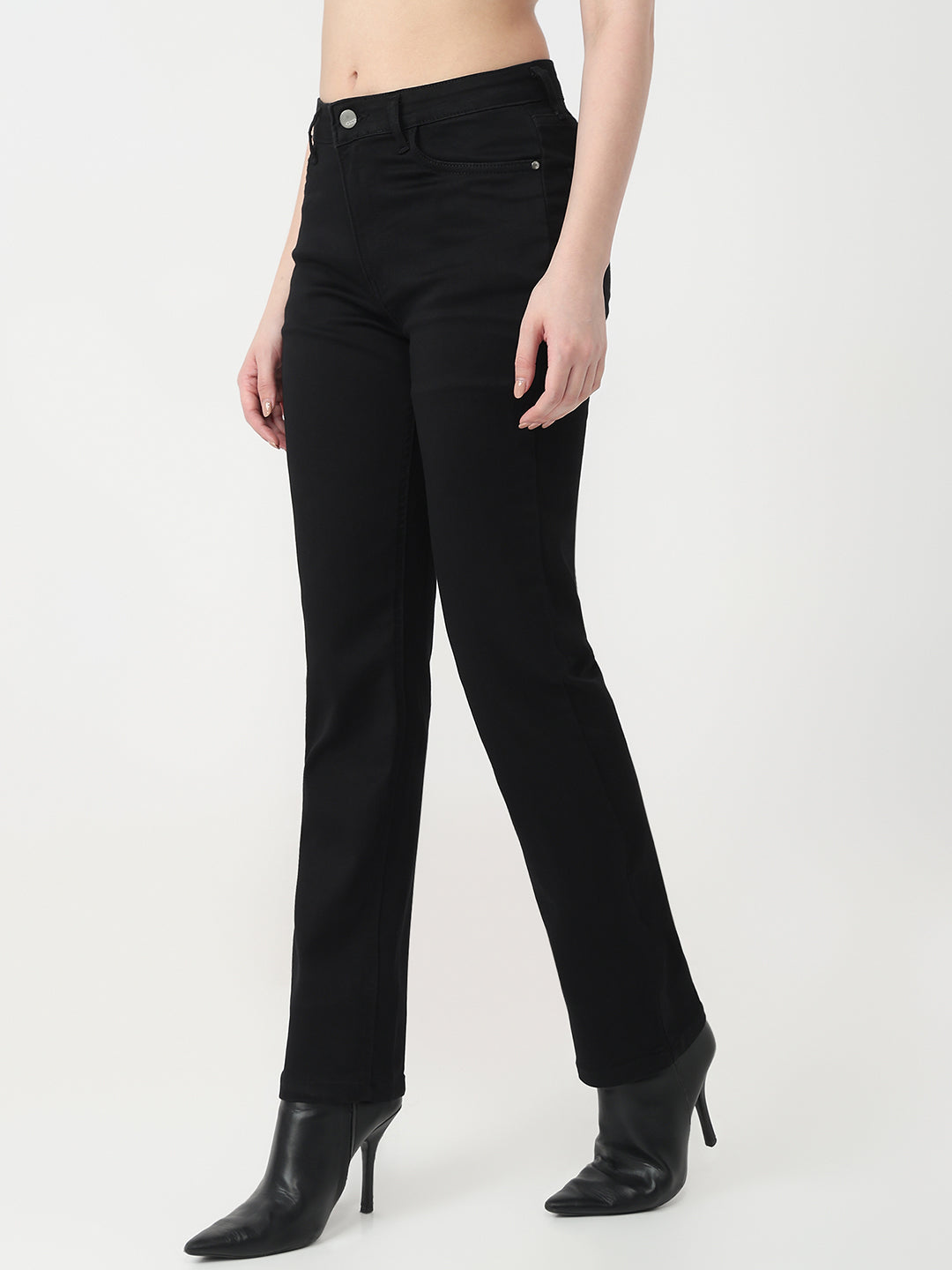 Women Black High-Rise Slim Straight Jeans