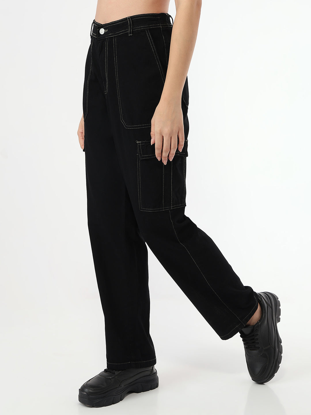 Women Black Mid-Rise Skinny Cargo