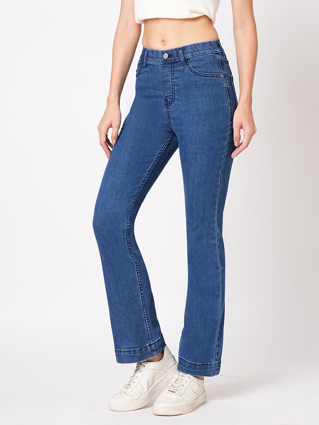 Women Blue High-Rise Mini Flare Jeans