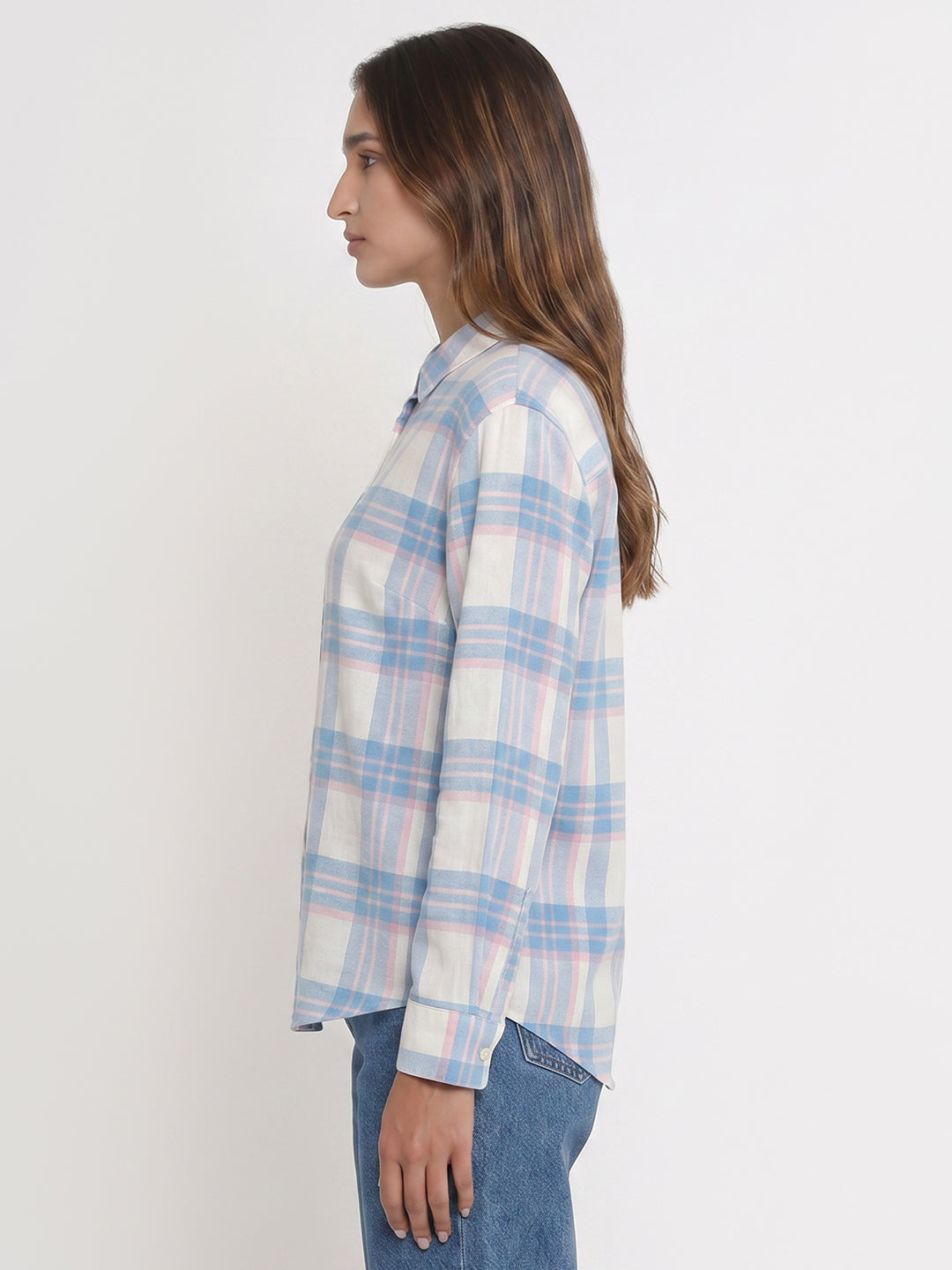 Women Blue/White Checks Shirt