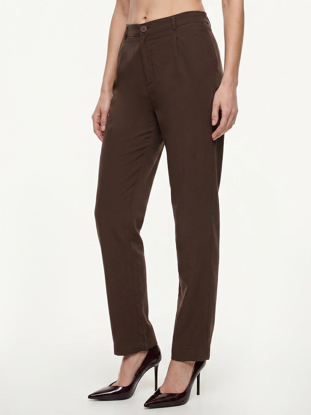 Women Brown High-Rise Straight Fit Jeans