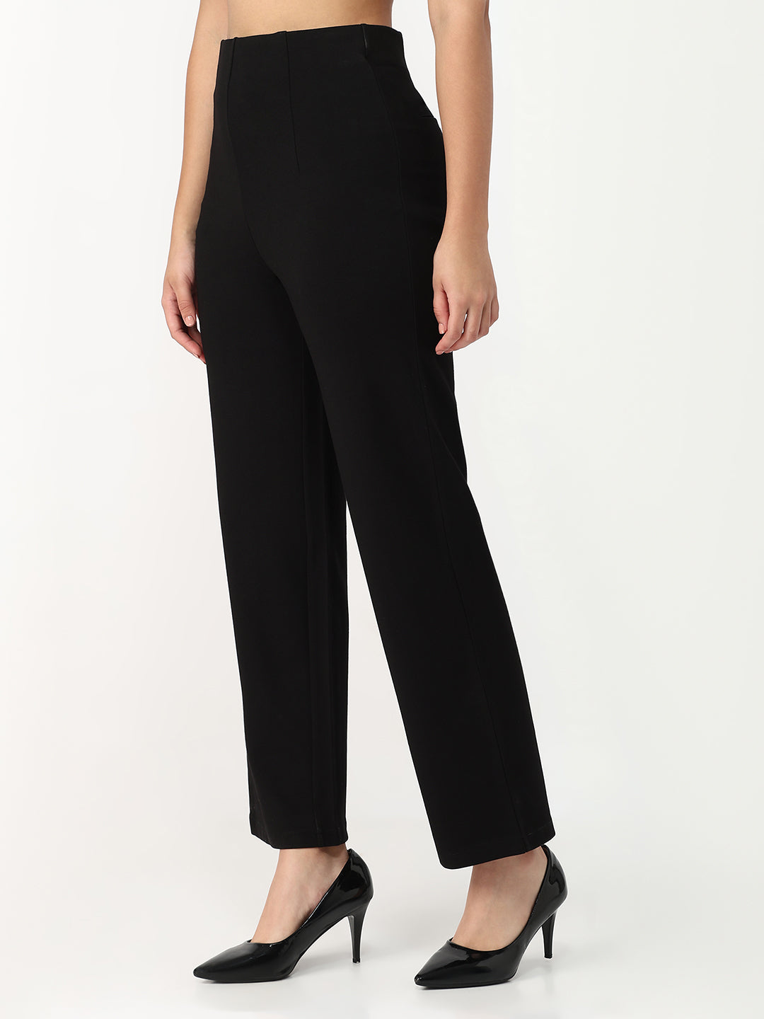 Women Black Loose Straight Fit Treggings