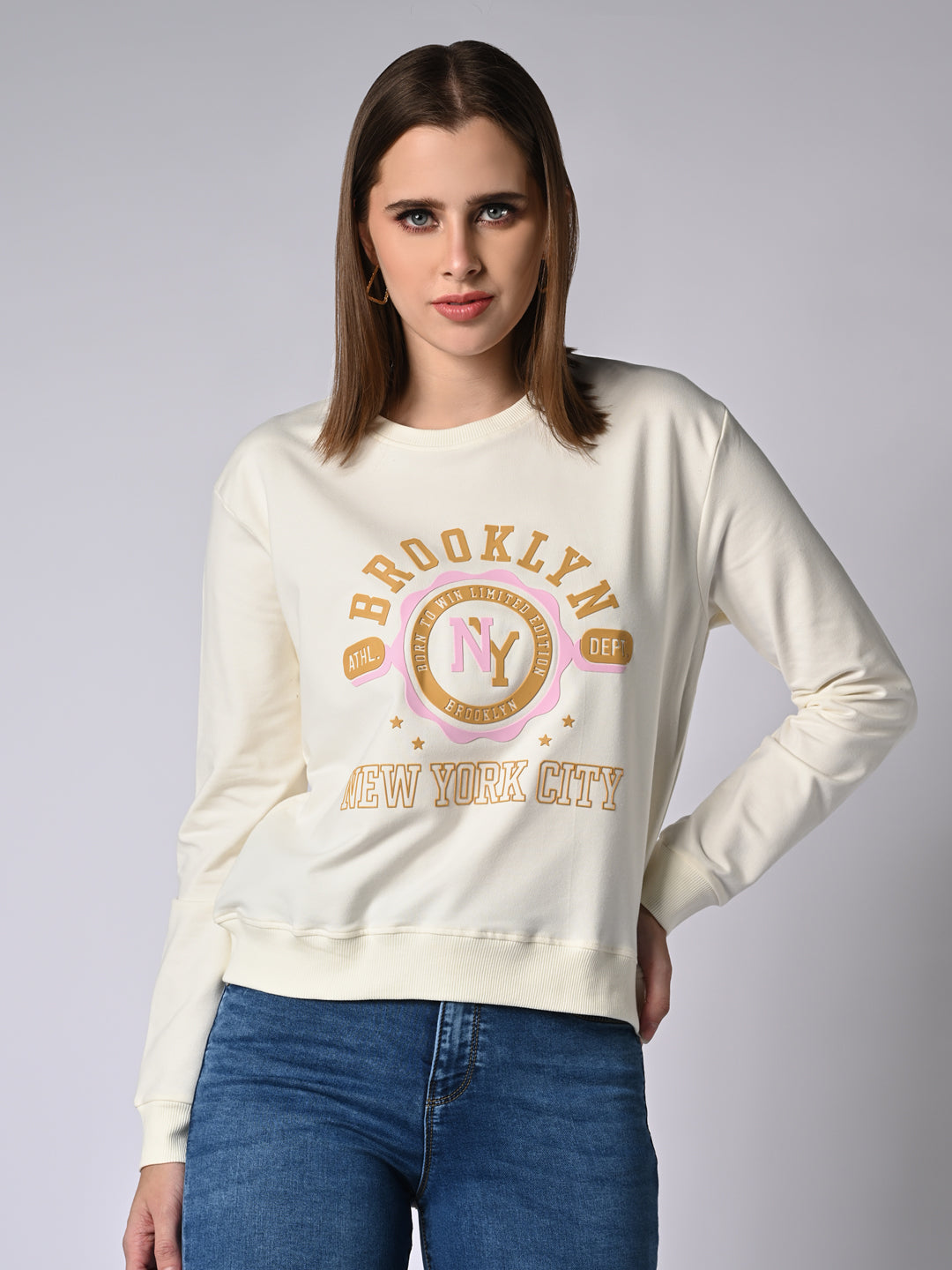Women Ivory Slim Fit Sweatshirt