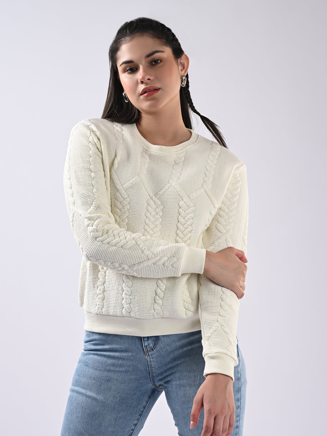 Women Ivory Slim Fit Sweatshirt