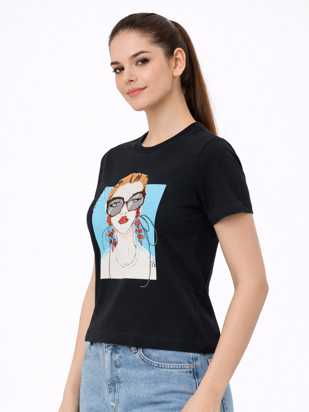 Women Black Graphic T-Shirt