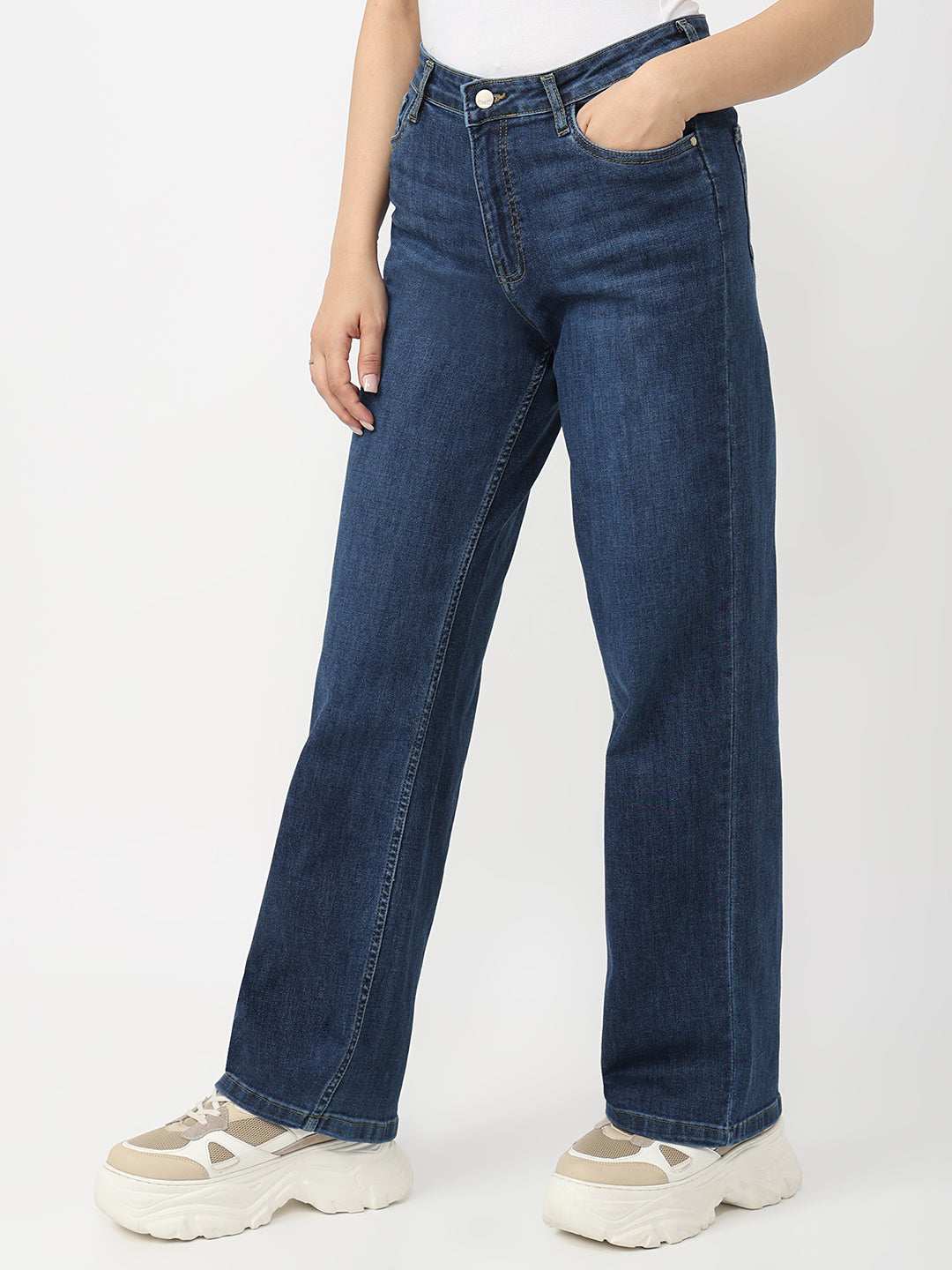 Dark Blue High-Rise Wide Leg Jeans