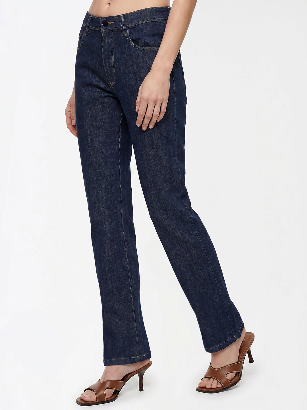 Women Dark Blue High-Rise Crop Flare Jeans